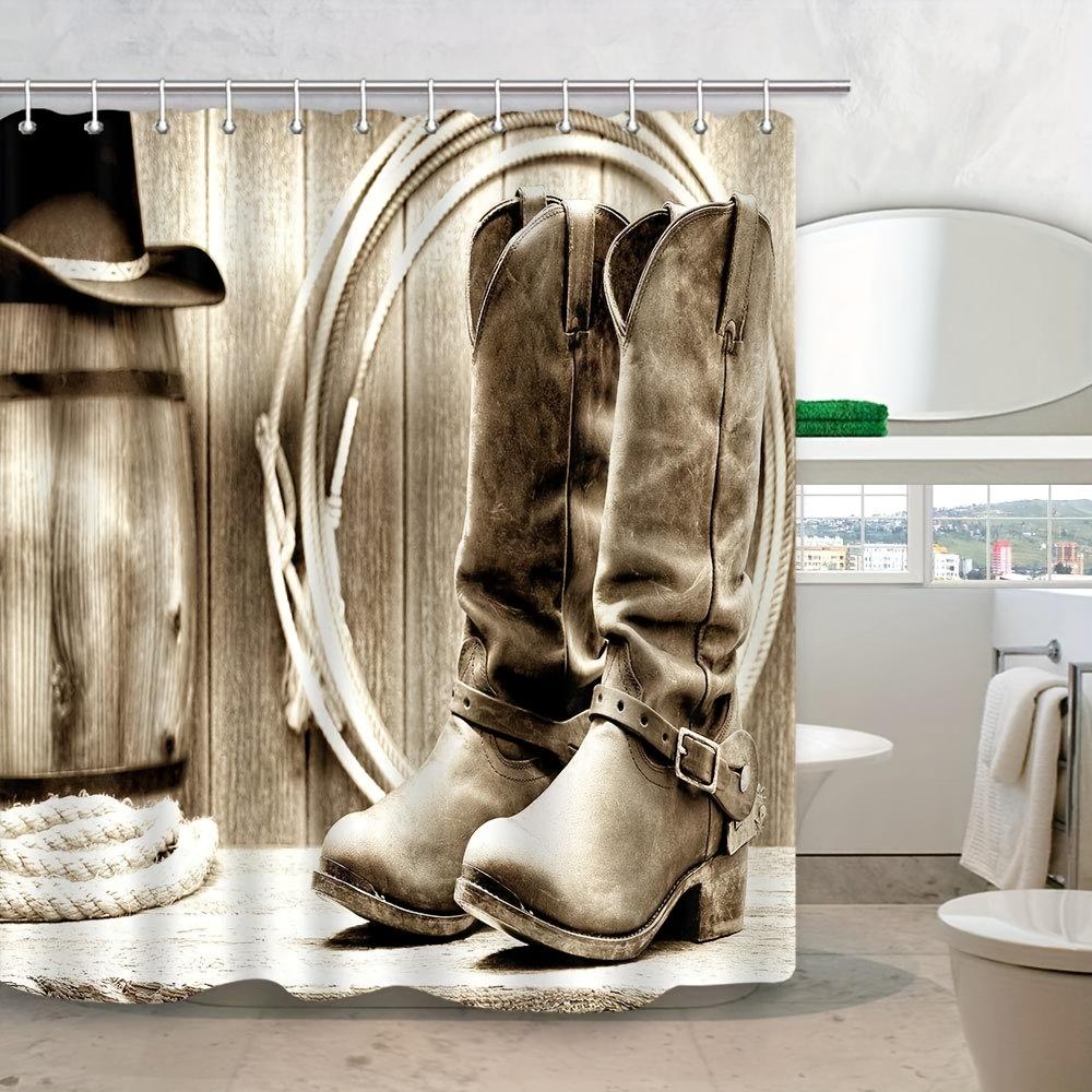 Western Cowboy Saddle Ranch Barn Shower Curtain, American Traditional Style, Polyester Bathroom Decor | Bath Curtain Accessory