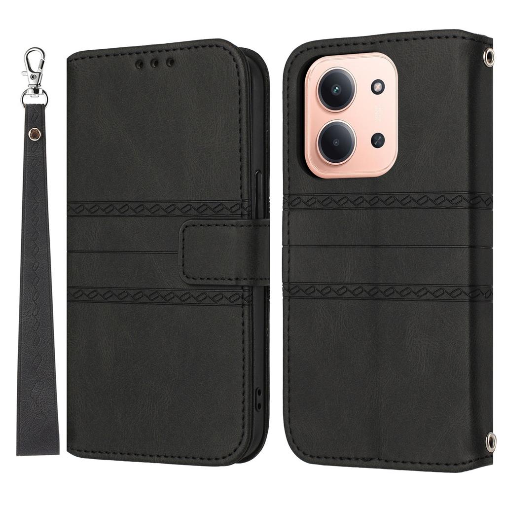 For Xiaomi Redmi 15C 4G (Global) (171mm)/Poco C85 4G (171mm) Case Wallet Skin-Touch Leather Imprinted Phone Cover with Wrist Strap