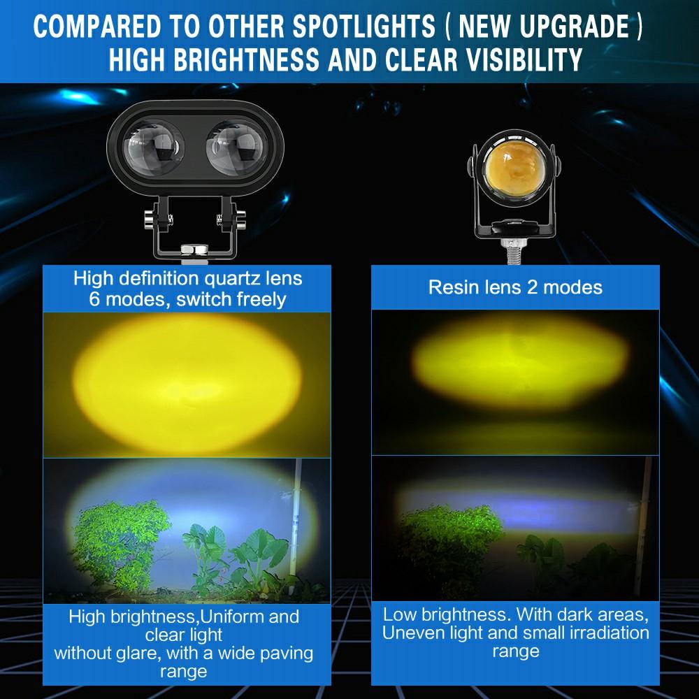 2Pcs Motorcycle LED Spotlight Long Focus Dual Lens High Brightness Off Road IP68 Waterproof Strobe Light