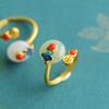 Hetian Jade Ping'an Buckle Silver Cloisonné Cloud Retro Ethnic Women's Adjustable Ring