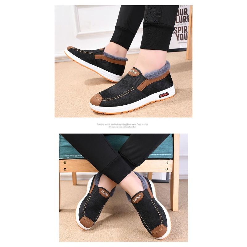 Men Old Beijing Cloth Shoes, High-top Thick Fleece Lined Casual Cotton-padded Shoes, Warm Comfortable Versatile Winter Shoes for Middle-aged & Elderly