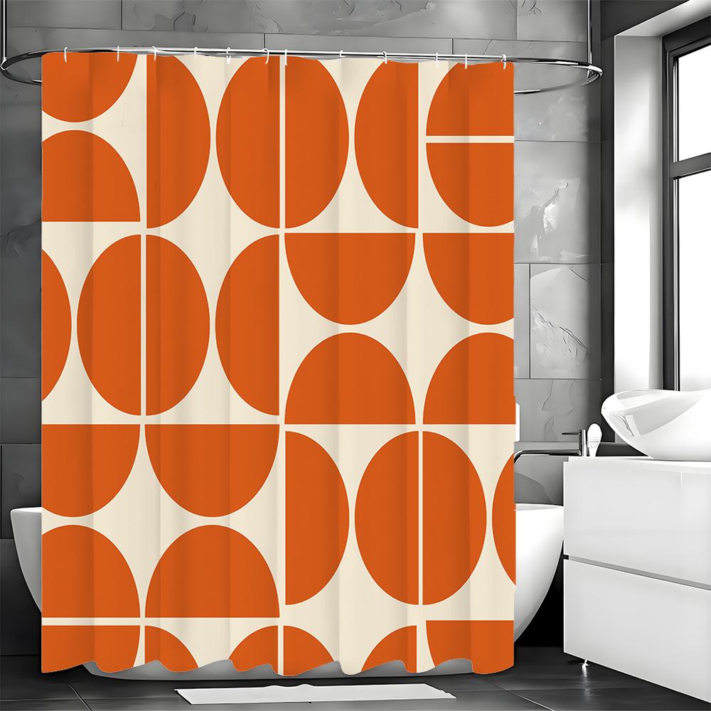 Modern Geometric Half Circle Graphic Shower Curtain, Bathroom Decorative Shower Curtain, Waterproof Shower Curtain with Hooks