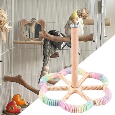 Solid Wood Rotary Tabletop Bird Perch Detachable Parrot Play Rack Wood Bird Training Stand  Parrots
