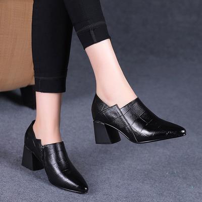 Moda Nuevas Botas Chelsea de Mujer de Primavera con Tacón Grueso Botas de Mujer Salvajes de Tacón Medio y Punta Afilada Botas Femeninas de Primavera y Otoño con Tacón Alto