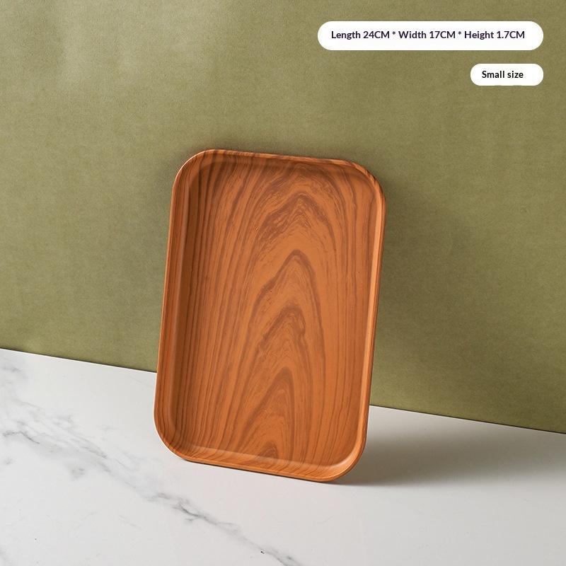 Wood Grain Plastic Food Serving Tray Stackable Dessert Fruit Tray Tea Tray Large Capacity Storage Tray Kitchen Stoage Organizer