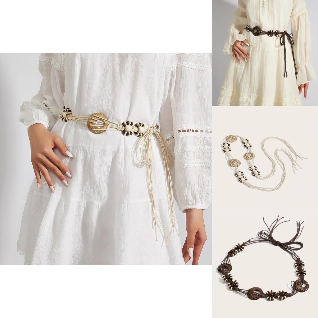 Vintage Boho Waist Chain For Women Made Of Cotton Linen With Knot Fastening For Dress Decor