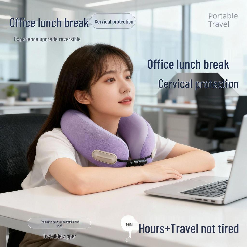 Portable U-Shaped Travel Neck Pillow for Long-Distance Car Rides - Collapsible Cervical Support Pillow