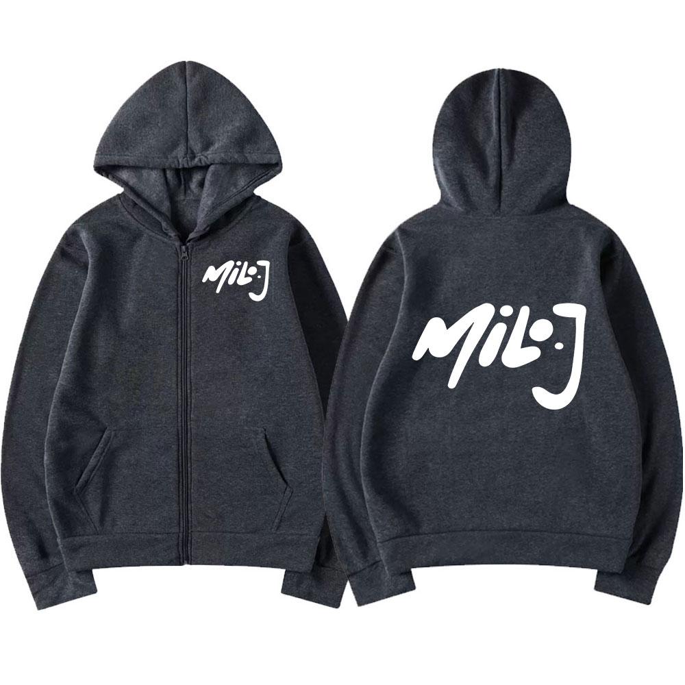 Merch con Logo Rapper Milo J Felpe con Zip Uomo Donna Moda Hip Hop Felpe con Cappuccio e Zip Giubbotti Oversize Casual Felpe