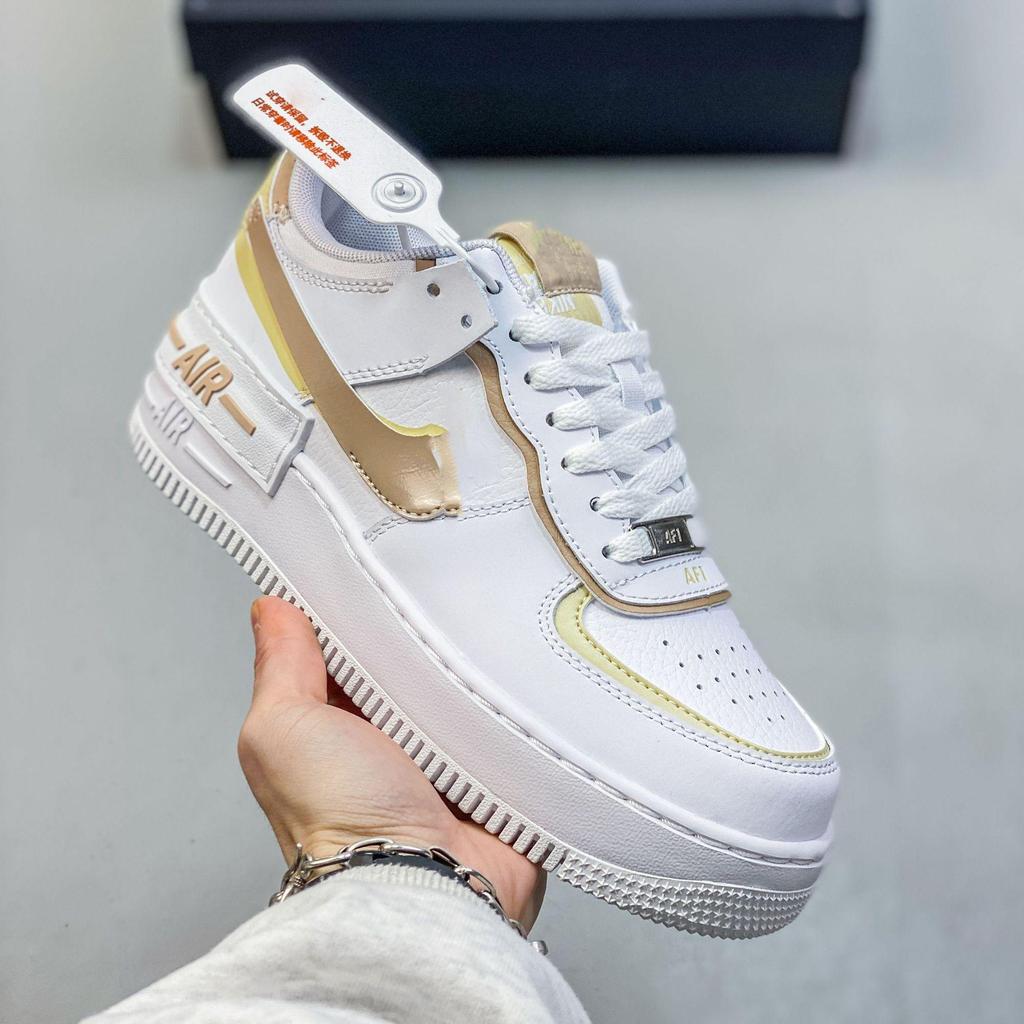 Women's AF1 Shadow Macaron Deconstructed Patchwork Sneakers - Thick Sole, Height-Enhancing, Versatile White Shoes