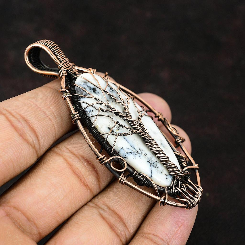 Baum des Lebens Dendrit Opal Anhänger Edelstein Anhänger Kupferdraht umwickelter Anhänger Handgefertigter Dendrit Schmuck Designer Anhänger Geschenk für Freund