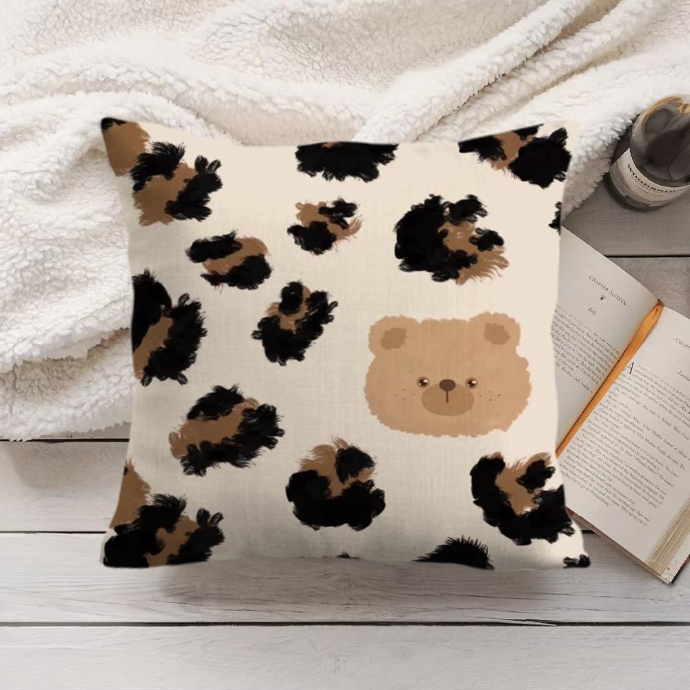 Brown Leopard Print Design Cushion Cover Short Plush DoubleSided Printing Home Machine Washable in Warm Winter Pillow Cover
