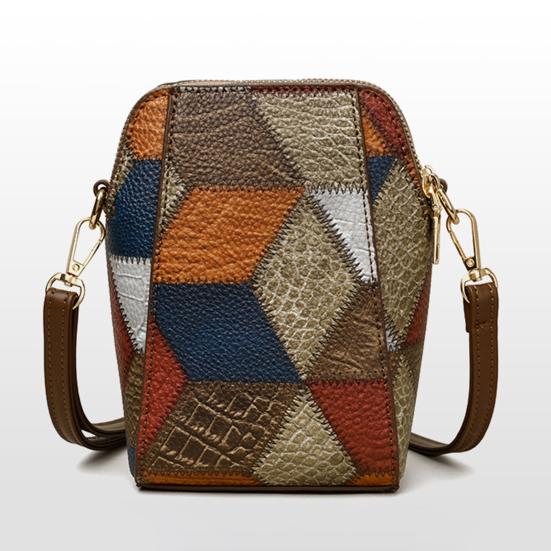 Crossbody Shoulder Bag Vintage Geometric Ladies Phone Bag Patchwork Colorblock Purses Double Layers Detachable Shoulder Strap Lady Purse Commute