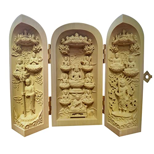 

Three-Buddha Wooden Carved Buddha Statue, Thirteen Buddhas, Boxwood, 10cm Tall, Perfect for the First Bon Festival (Hatsubon), New Bon Festival (Shinb