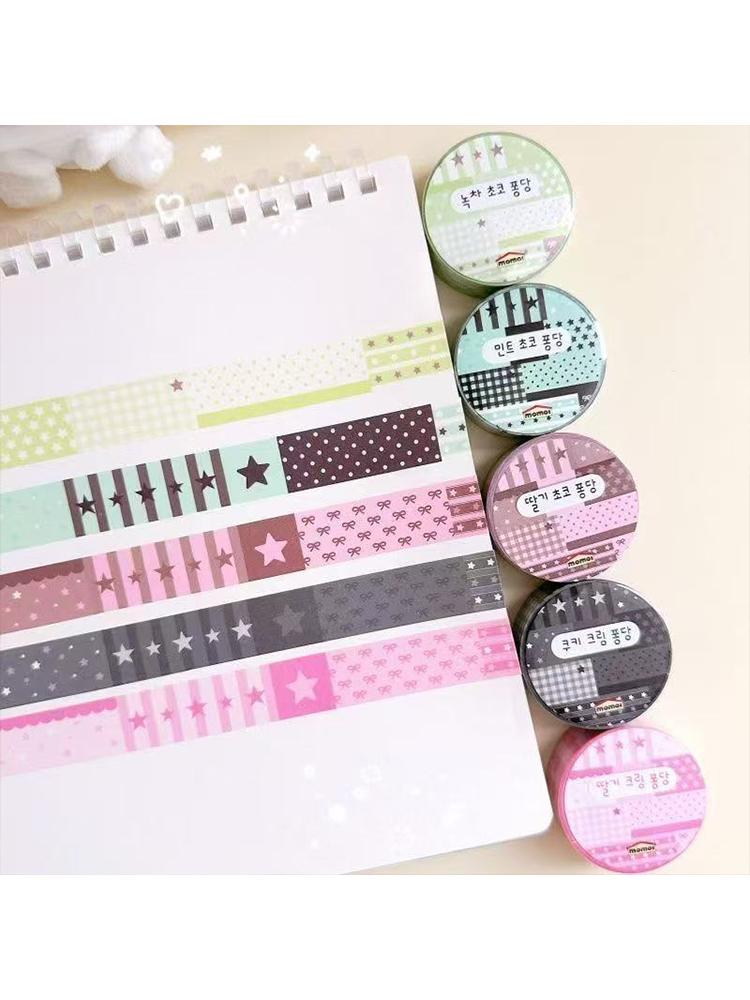 

5PC Korean Style Tape Striped Star Bow Multi-color Basic Diy Material Sticker Splicing Strip Sticker Cute Gift Decoration Props 5pcs