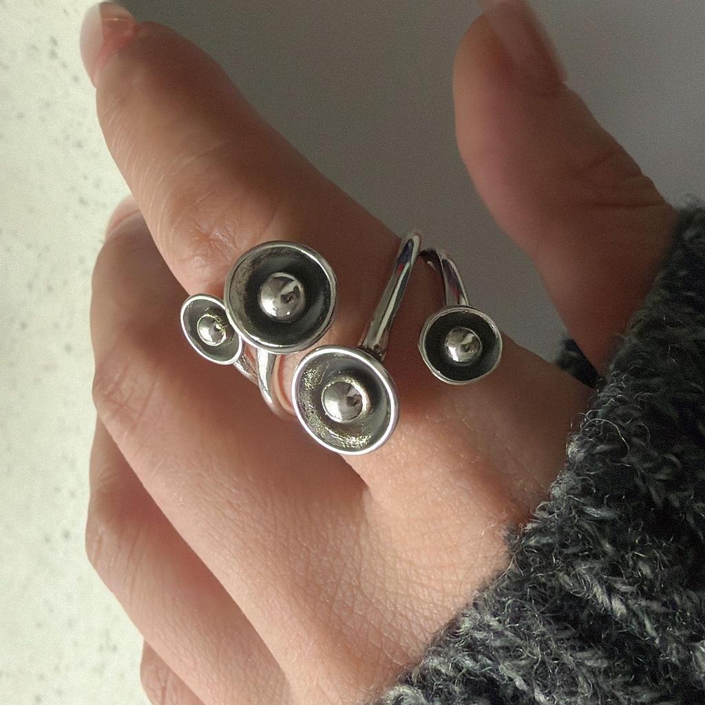 925 Silver Rings for Women Couple Minimalist Handmade Simple Wide Moon Ring Set Party Jewelry Gift Prevent Allergy