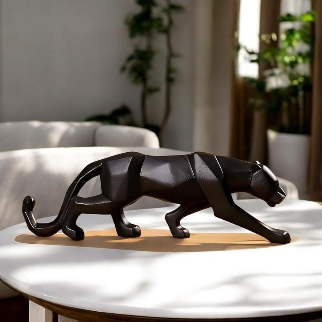 Panther Showpiece Set of 2 Geometric Resin Jaguar Sculpture Statue for Home Decor Living Room Office Table Modern