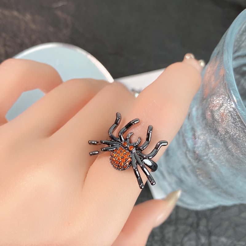 Punk Gothic Black Spider Animal Rings for Men Women Fashion Shiny Crystal Adjustable Open Finger Rings Y2K Zircon Party Gifts