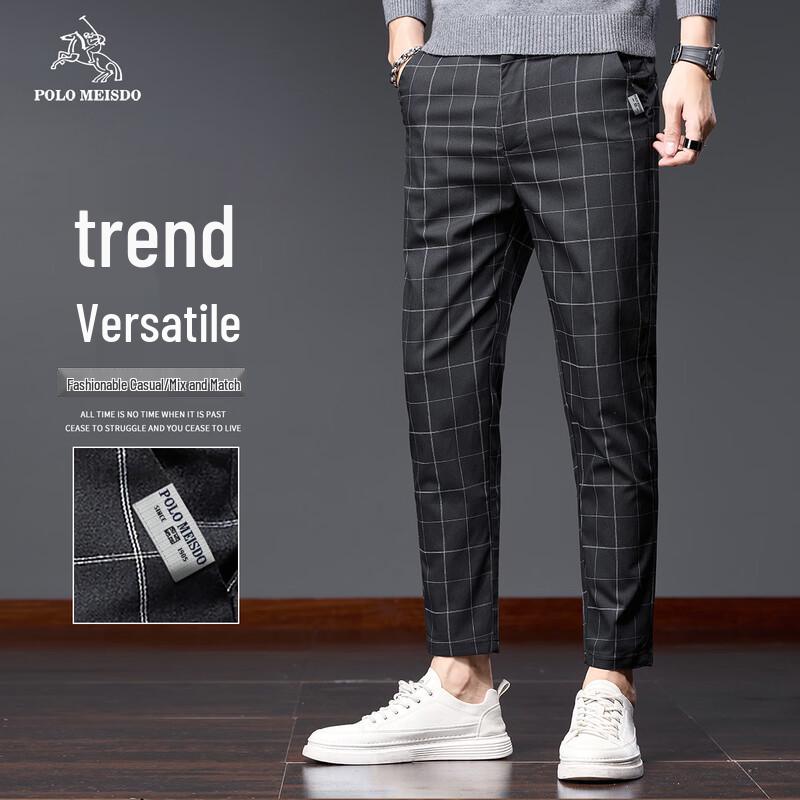 POLOMEISDO Men s Slim Fit Checkered Casual Pants 28