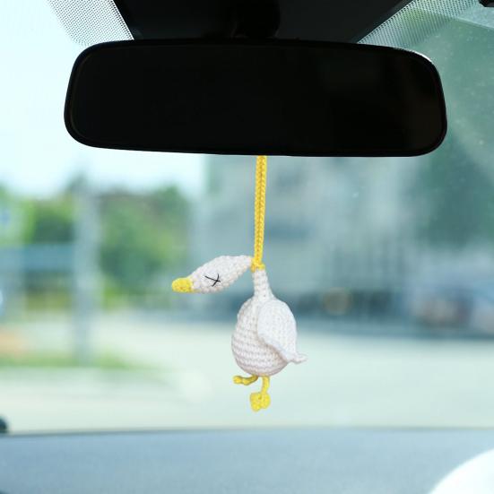 Crochet Goose Hanging Decoration Handmade Knitting White Goose Handbag Backpack Keychain Car Rearview Mirror Hanging Ornament