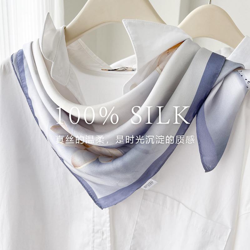 Women S 100 Silk Square Scarf Summer Lotus Pattern Commuting Neckerchief Gift For Mom