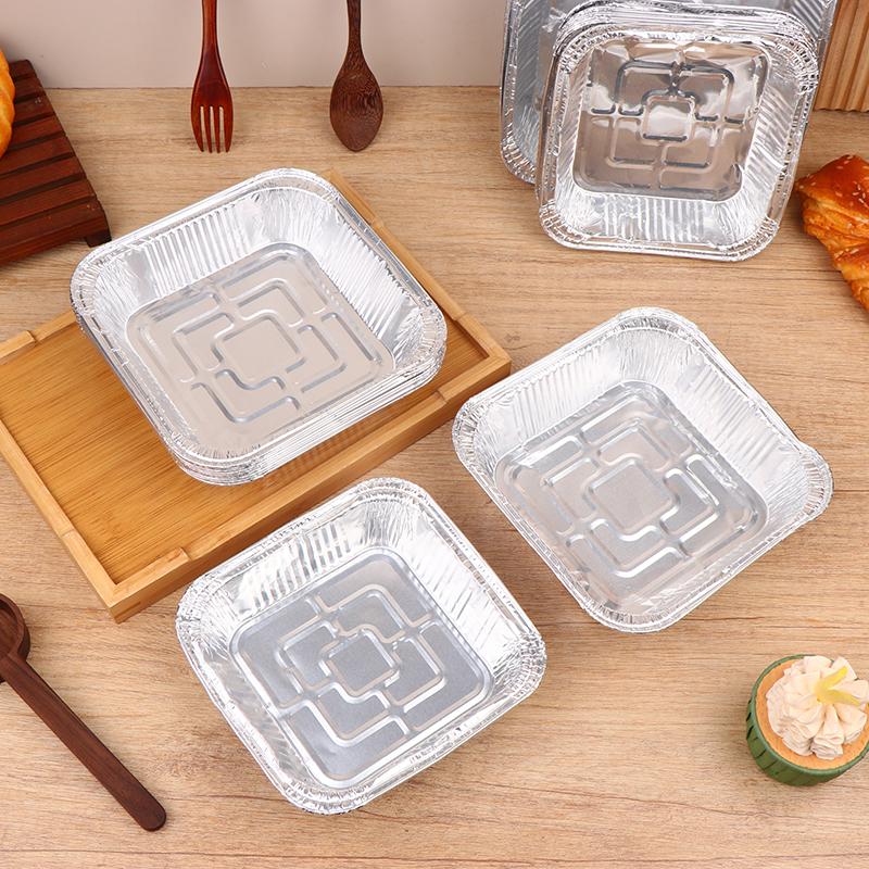 10Pcs 20Cm Air Fryer Aluminum Foil Pan Food Containers Square Oven Bbq Tray Oil-Proof Non-Stick Baking Tool Kitchen Supplies