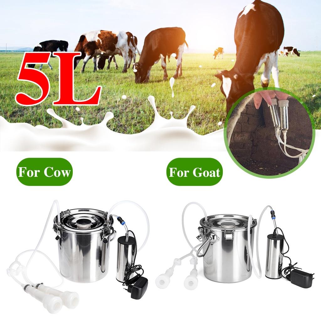 Stainless Steel Electric Milking Machine Household Goat Cow Sheep Bucket Suction Milker Vacuum Pump 5L