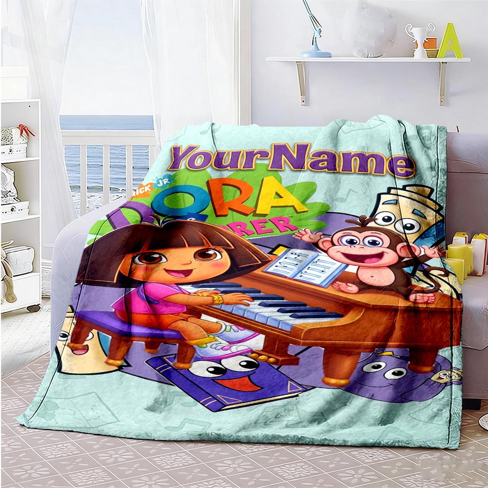 Dora Explorer Personalized Text Blanket Lightweight Customizable Blanket Durable Comfort Suitable for Seaside Livingroom Living Room Office