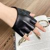 Black Pu Leather Half Finger Gloves Gothic Punk Rock Lolita Harajuku Stage Performance Cosplay Party Fingerless Women Gloves