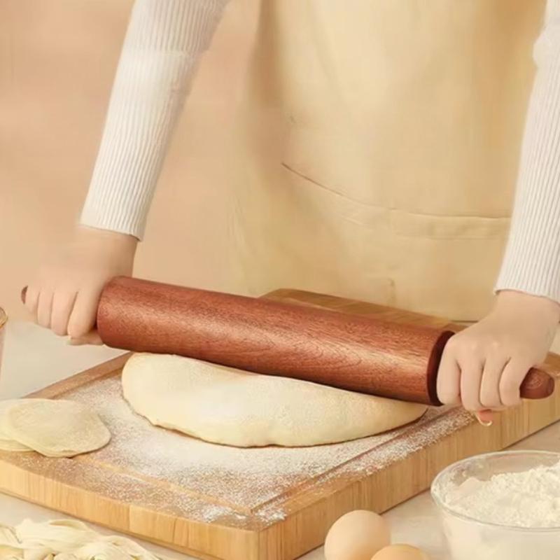 Wooden Rolling Pin with Handles, Classic Dough Roller for Baking, 40x4.5cm