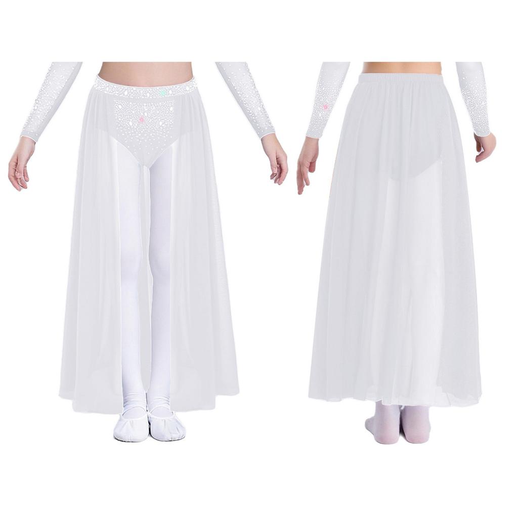Complete Stage Look Skirt for Girls: Sparkling Rhinestone Accent on Flowy Sheer Mesh, Includes Secure Built-in Shorts