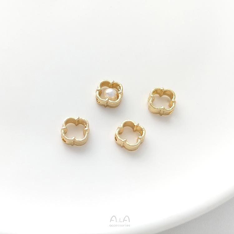 14K Gold-Filled Four-Leaf Clover & Pearl Beaded DIY Jewelry Materials