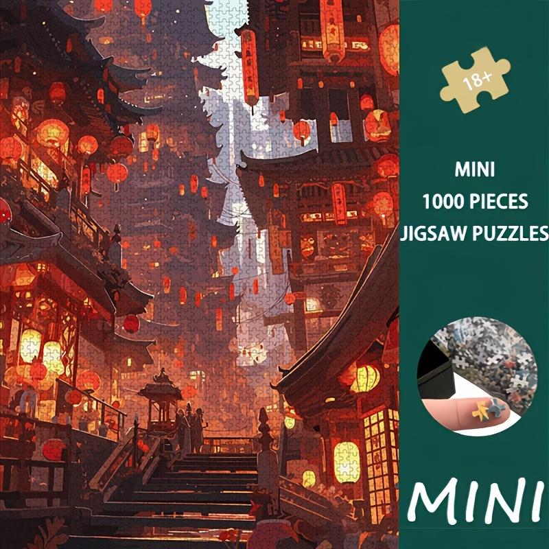1000pcs Mini Jigsaw Puzzle Suitable for Living Room Display - Challenge Suitable for &, Portable Ancient Chinese Town with Red Lanterns, Rectangular B