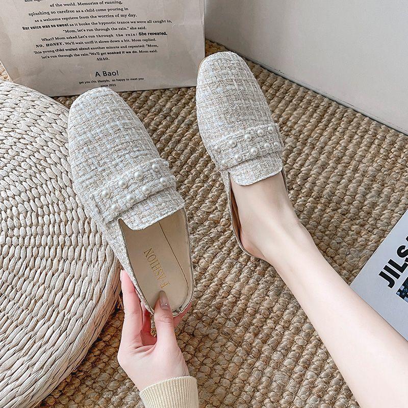 2025 summer new bag head half slippers women wear fashion casual non-slip versatile flat single shoes lazy shoes women