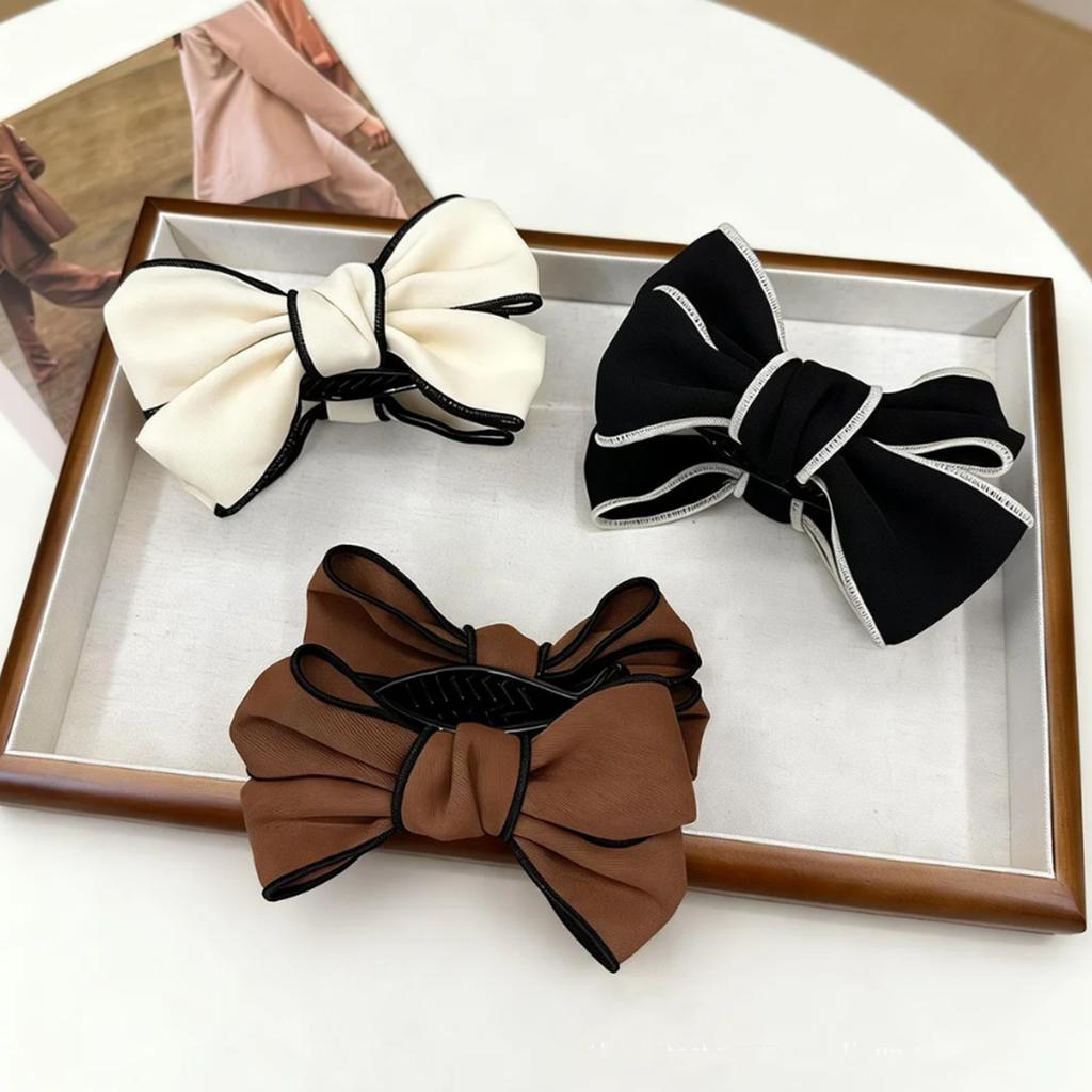 Contrast Trim Bow Hair Claw Clips for Women, Elegant Fabric Bow Hair Clamps, Non-Slip Hair Accessories for Bun and Ponytail Styling