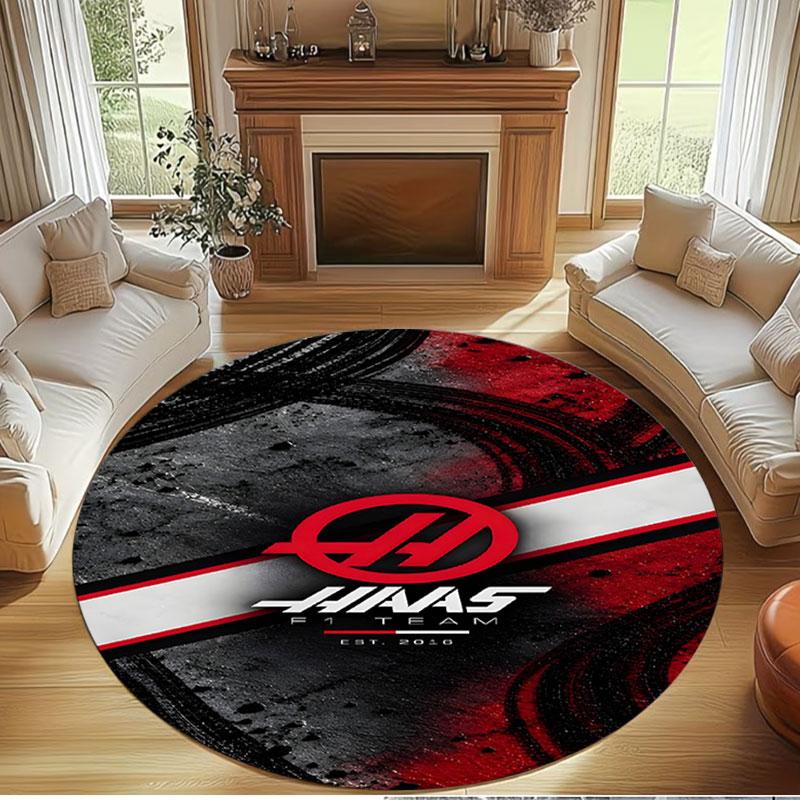 Haas F1 Racing Team Print Round Rug, Washable Floor Carpet, For Entryway Dorm Laundry Room Office Study, Home Decor Birthday Christmas Gift