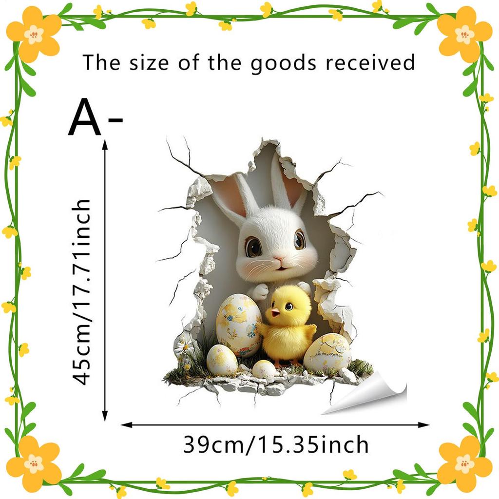 3D Visual Effect Easter Bunny Wall Stickers Cute Removable Adhesive Wallpaper Hole Break Design Bunny Egg Pattern Wall Stickers