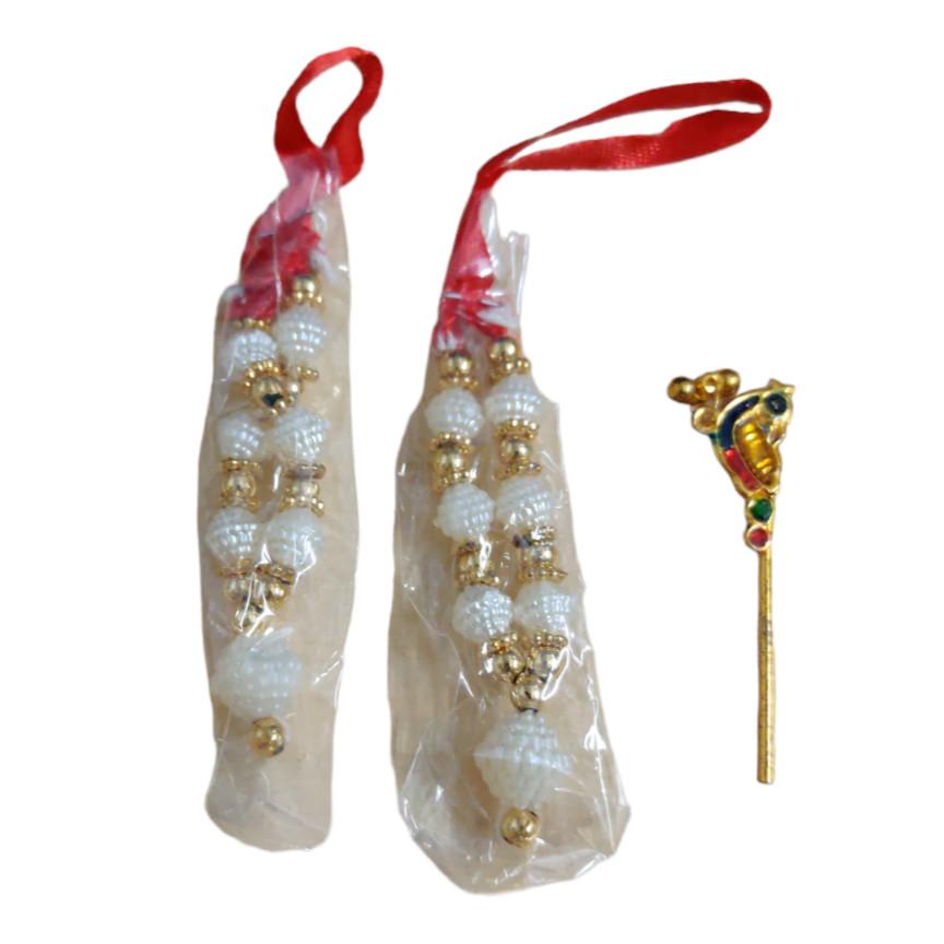 @ Traditionelle indische Radha Krishna Mala mit Basuri in Weiß-Gold-Farbe MJ-299-60% Rabatt
