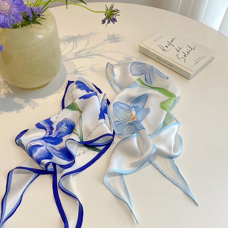 Blumen-Landhausstil, Frühling und Sommer, rautenförmiger Schal, temperamentvoller Seidenschal, Damen-Stirnband, Krawattentasche