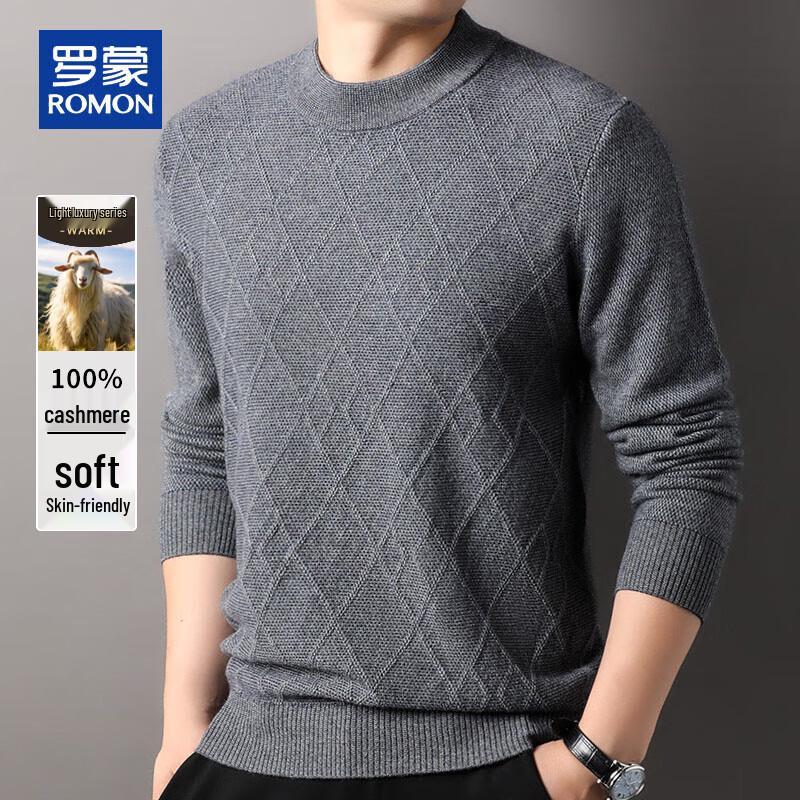 ROMON Men's 100% Cashmere Mock Neck Thick Warm Sweater