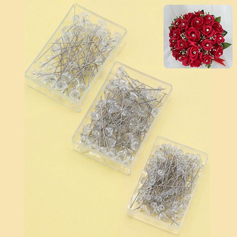 50/100Pcs Diamond Bouquet Corsages Pins Flower Crystal Rhinestones Floral Positioning Pins For Wedding Bridal Bouquets