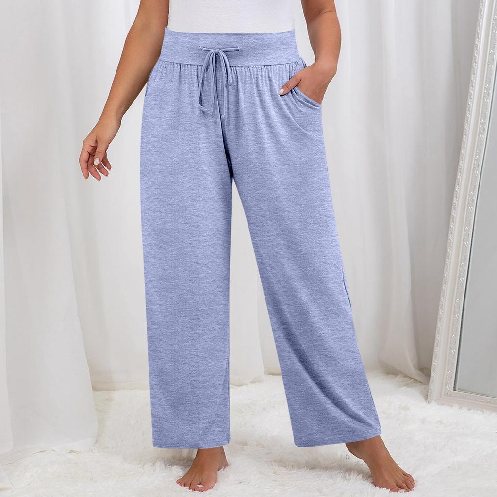 Damen Einfarbig Übergröße Weitbein Yoga Hose Locker Kordelzug Sporttasche Freizeit Hose