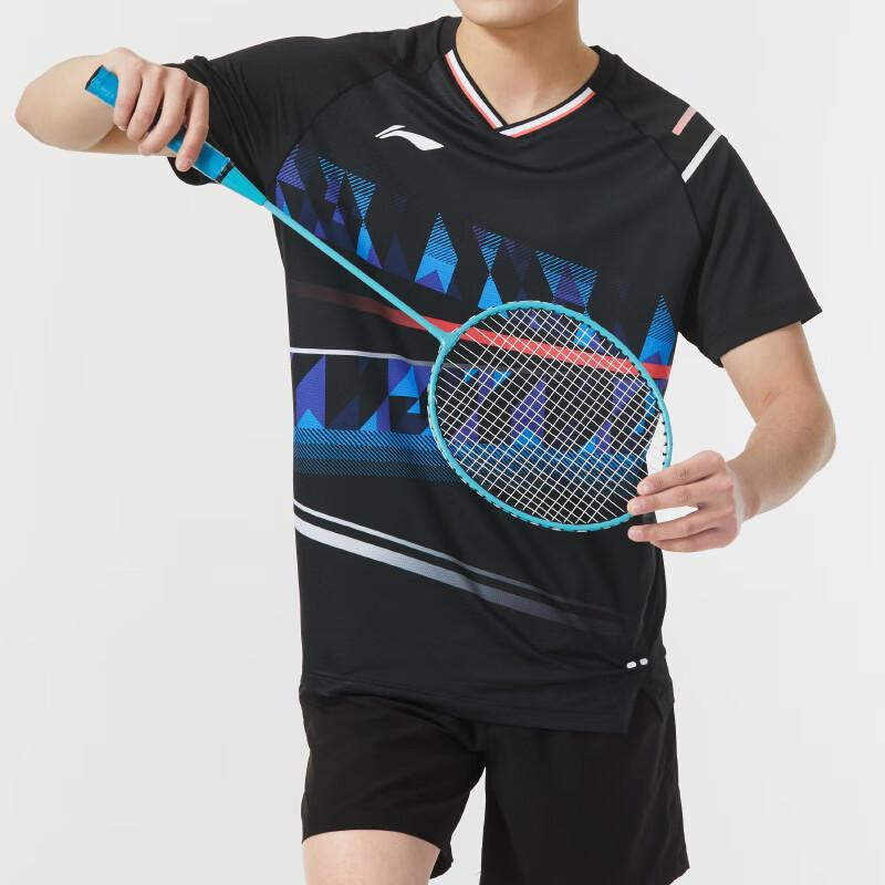 Li-Ning Color Block V-Neck Training Breathable Sports Short Sleeve T-Shirt Unisex Tops Black AAYU131-1