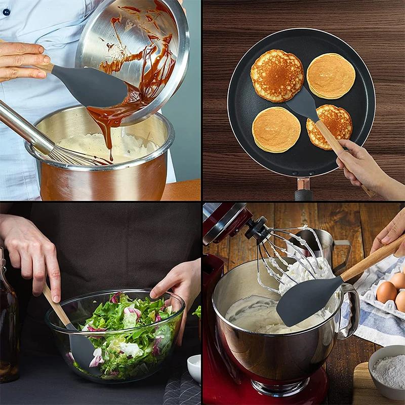 2 ks Dřevěná rukojeť Cukrářská špachtle Míchání krému Škrabka na těsto Míchač másla Silikonová pekařská špachtle Žáruvzdorné kuchyňské náčiní