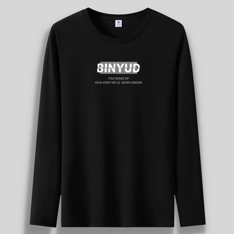 

Осенне-зимняя модная мужская футболка большого размера с длинными рукавами из чистого хлопка, повседневная мужская толстовка S-5XL S чёрный