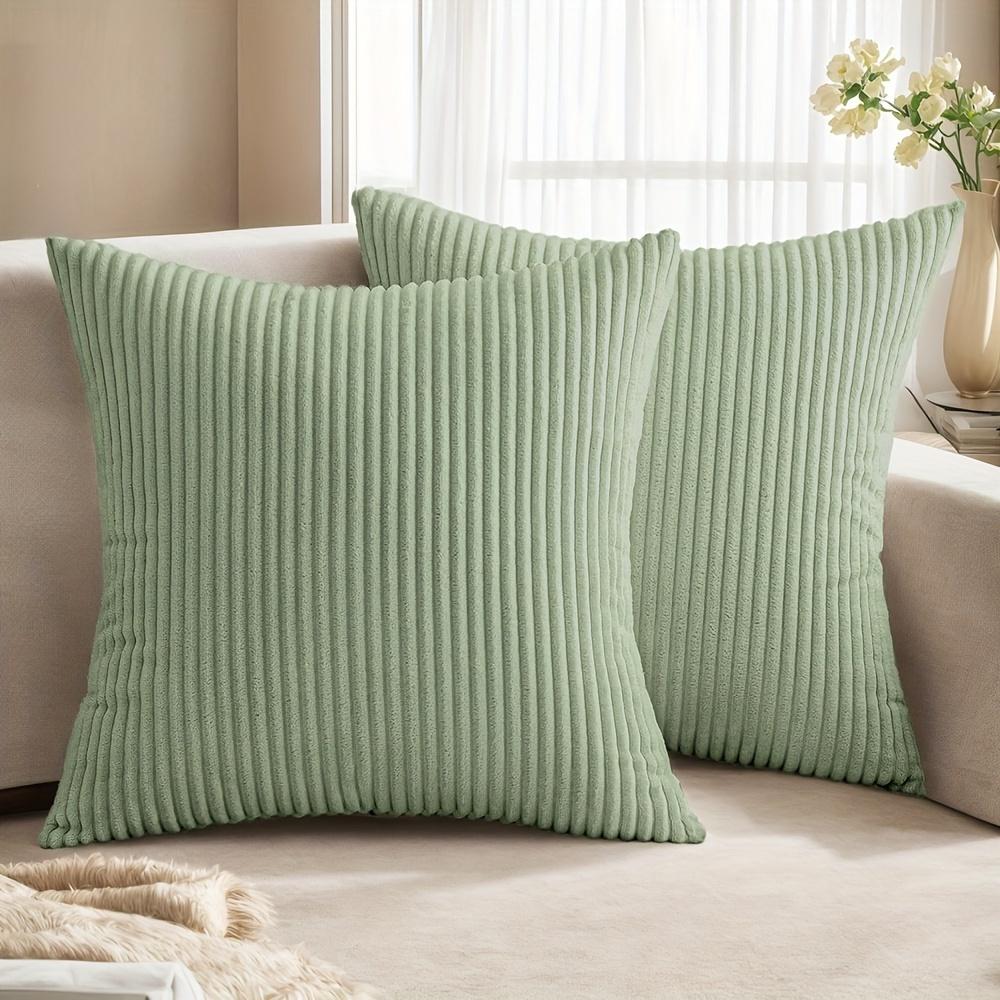 Soft Striped Home Decorative Throw Pillow Covers, Square Corduroy Cream Cushion Cases