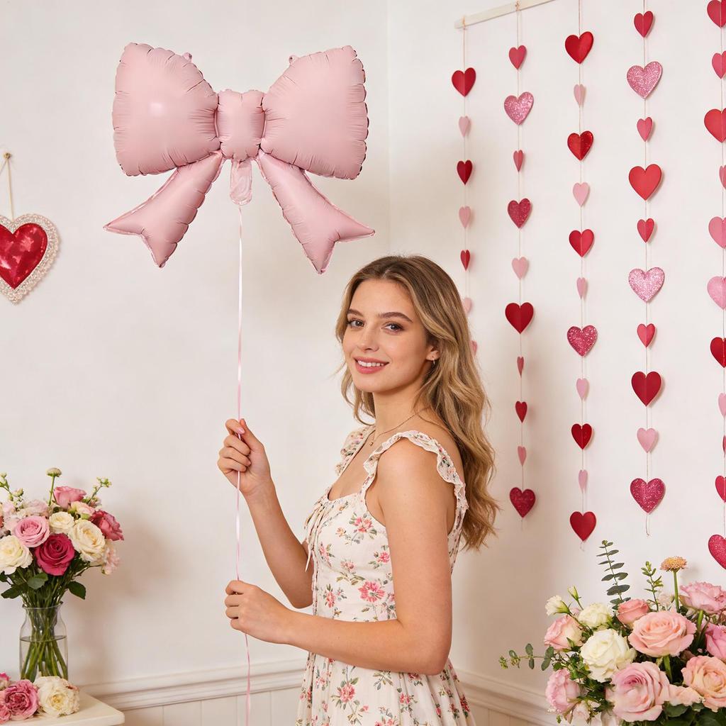 Bow Balloons 6Pcs Pink Bow Aluminum Foil Balloons Suitable for Wedding Bride Gift Gender Reveals Girls Birthday Party Decations