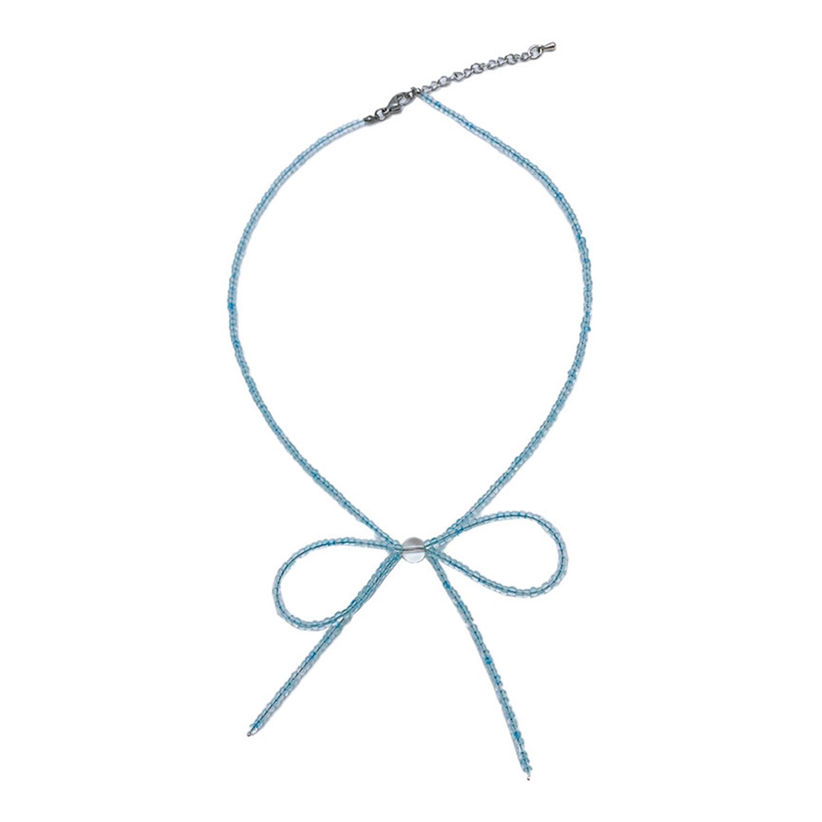 

Trendy Bowknot Clavicle Chain Necklace Exquisite Beads Necklace Party Neck Jewelry Glaze Material Gift for Fashion Lover синий