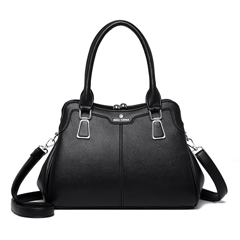 2026 New Women s Single Shoulder & Crossbody Soft Leather Handbag - Large Capacity чёрный