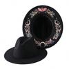 Women Fedora Hat With Butterfly Flower Moon Print Wide Brim For Party Travel Outdoor