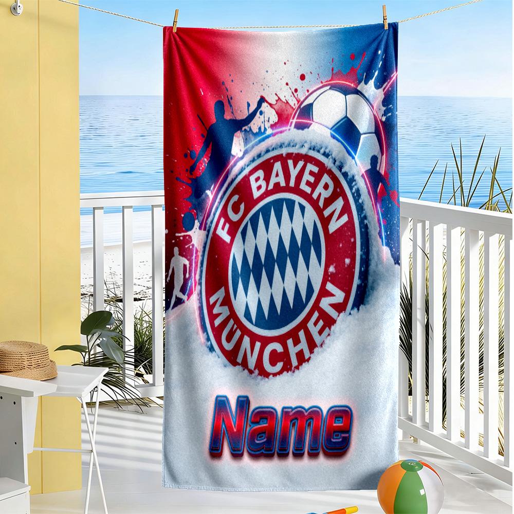 Bayern Munich Neon Art Customized Name Beach Towel Super Soft Microfiber Quickdry Fabric Suitable for Swimming Gym Camping Yoga Vacation